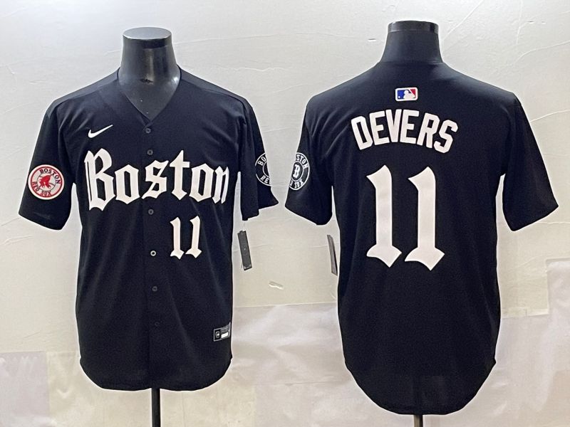 Men 2025 Boston Red Sox 11 Devers Black Five generations Joint Name Nike MLB Jersey style 20